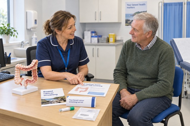 bowel cancer patient and nurse